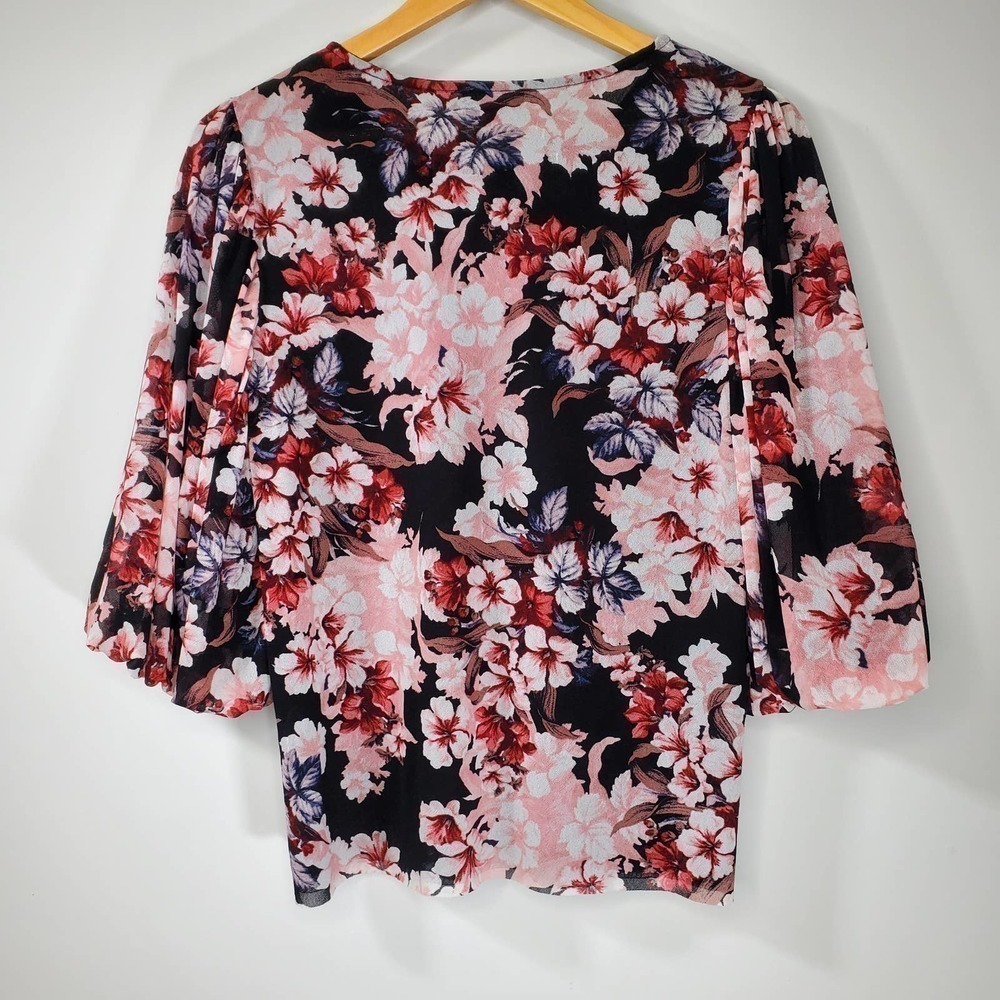 Vince Camuto Floral Print Balloon Sleeve Blouse Top Black Pink Size Small - Picture 3 of 9